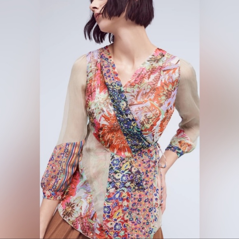 Abstract floral wrap top